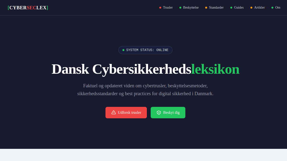 Screenshot af Cybersikkerhedslex